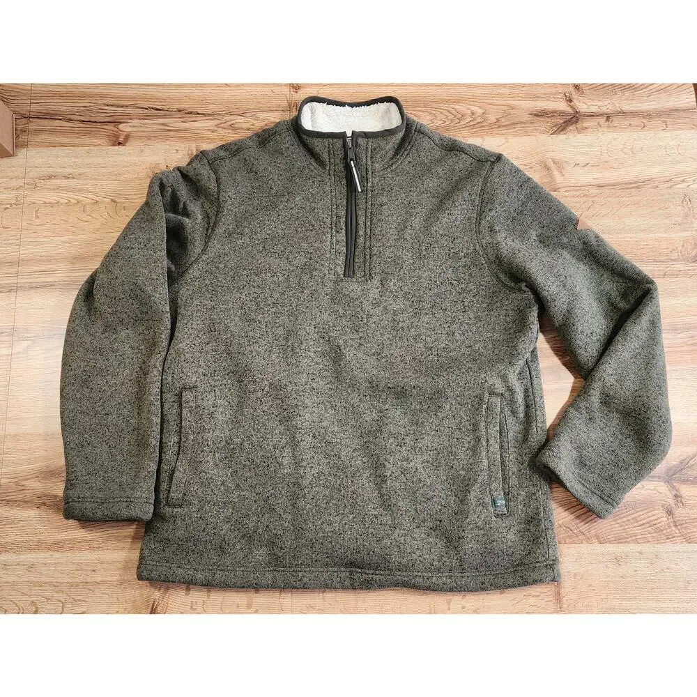 Orvis Sweater Mens L Green/Gray Quarter Zip Sherpa Fleece Lined Knit Pullover